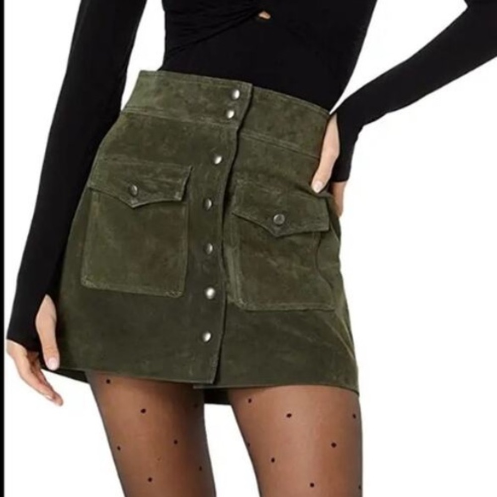 Blank NYC Green Suede Button Front Mini Skirt Size 28